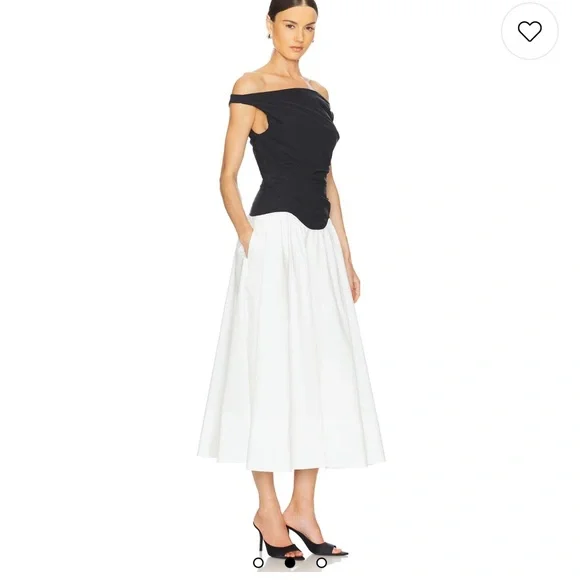 Jonathan Simkhai Cersei Off Shoulder Midi Dress in White Black Multi- Sz 0 New - Picture 2 of 6